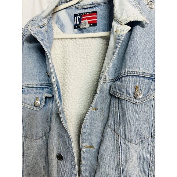 Avalon AC Collection Retro Sherpa Lined Denim Distressed Zombie Trucker Jacket L - Picture 8 of 10